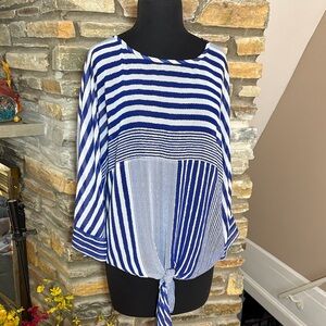 Chico's Navy and White Striped Blouse